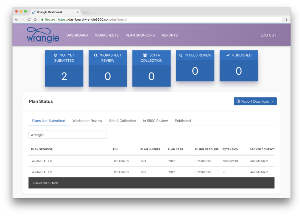 wrangledashboard1 Wrangle 5500 ERISA Reporting and Disclosure